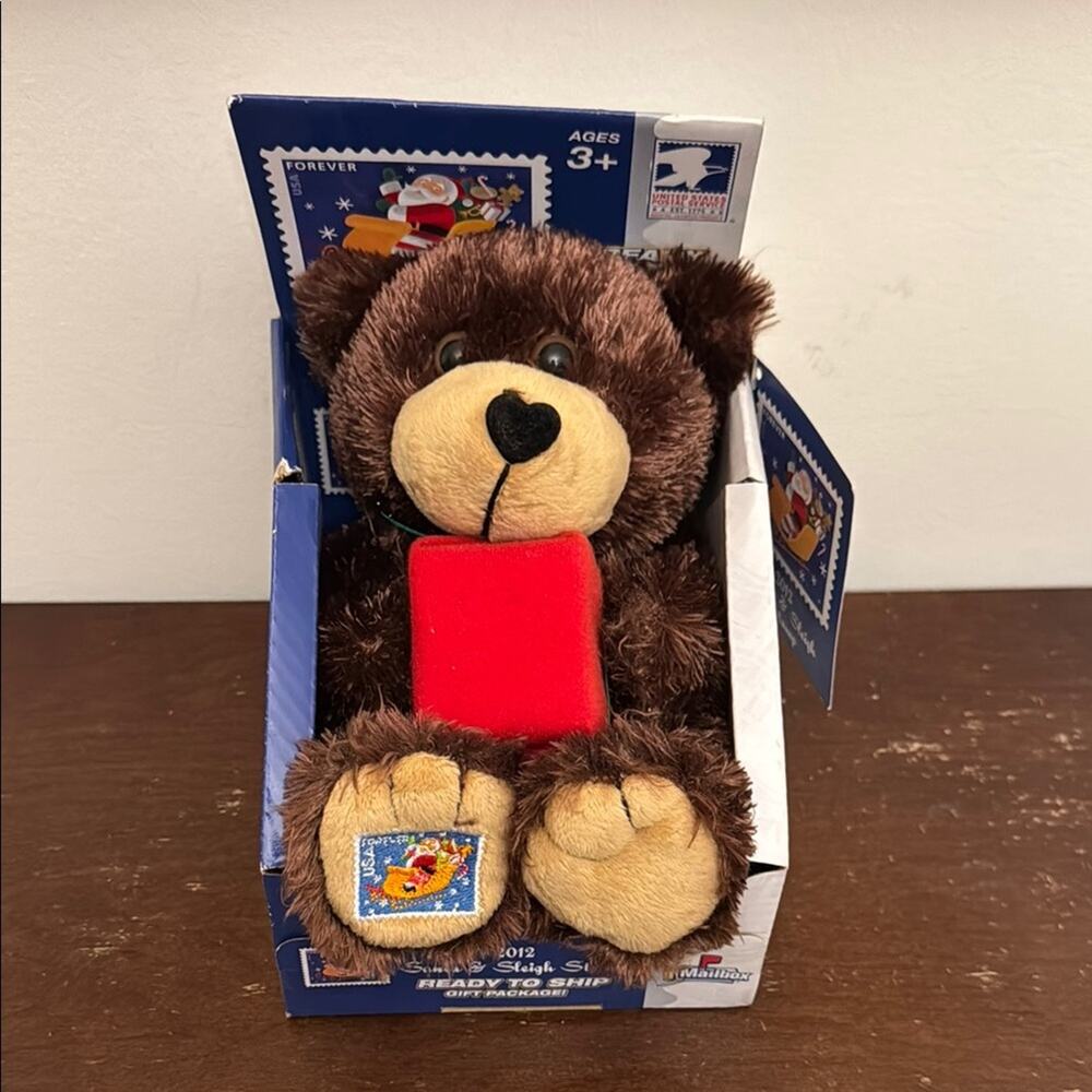 2012 In the Mailbox Santa & Sleigh Forever Stamp Teddy Bear NIB